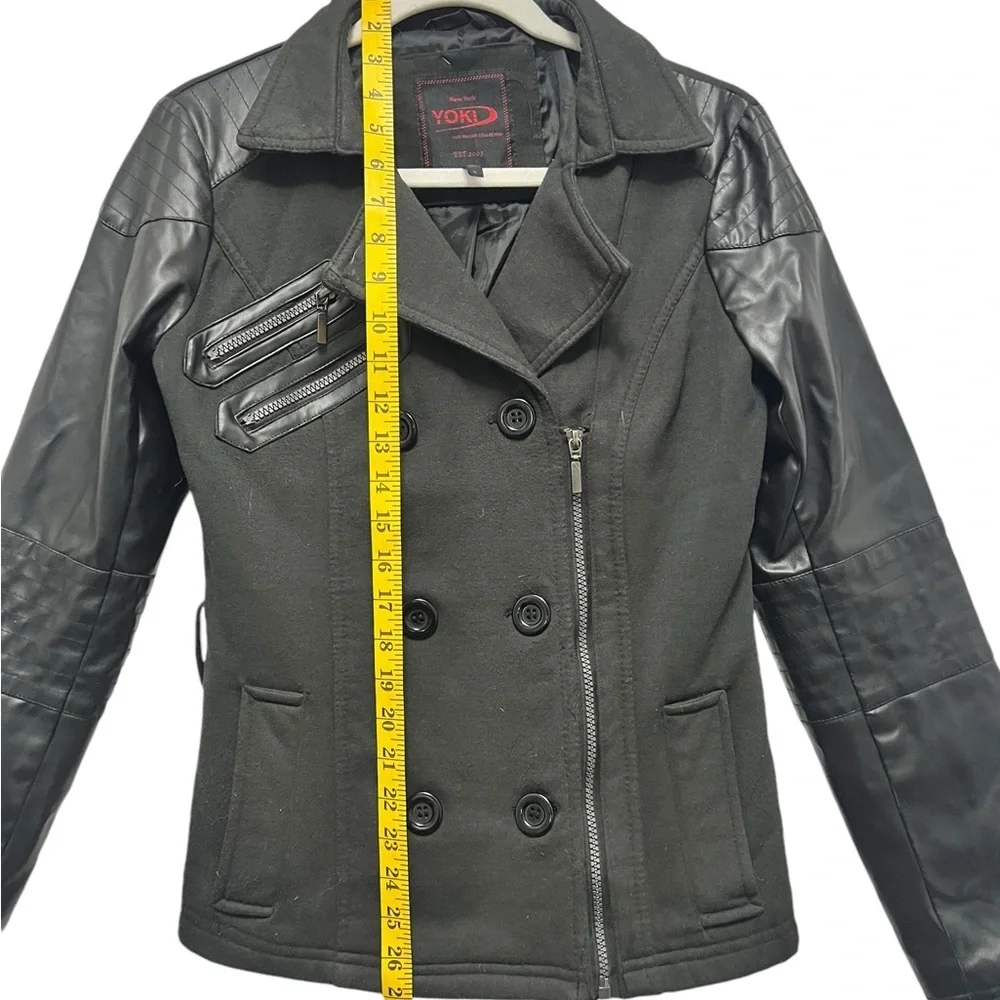 YOKI WOMENS BLACK FLEECE AND FAUX LEATHER JACKET COAT SIZE SMALL - Picture 6 of 13